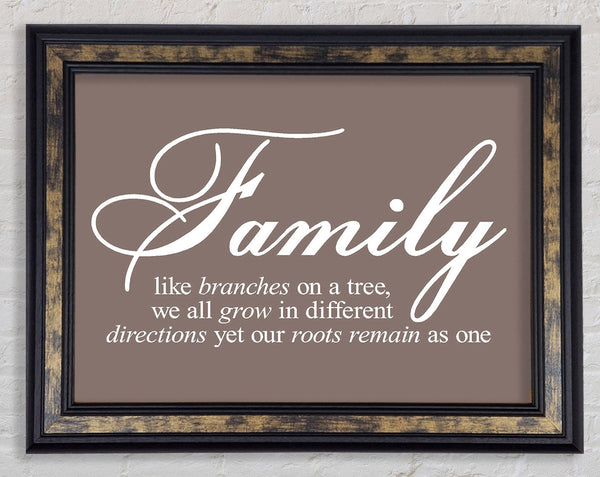 Family Quote Family We All Grow In Different Directions Beige Framed Print