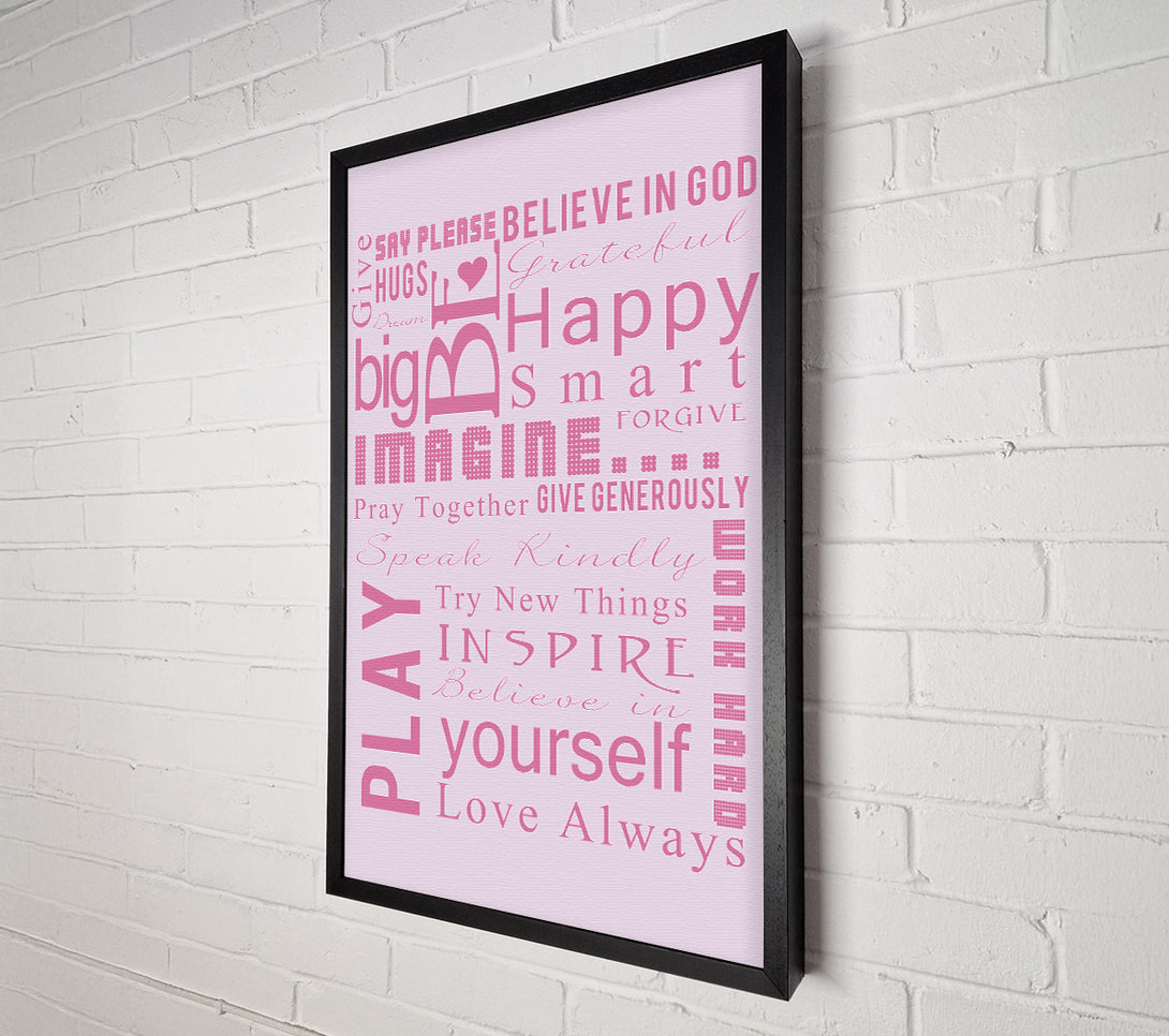  A Canvas Print of Home Quote Family Rules Be Happy Love Always Pink Canvas Art