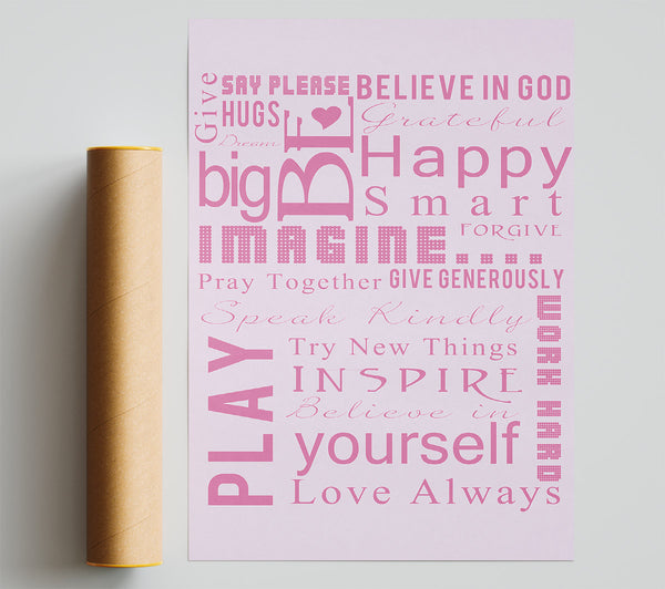 Home Quote Family Rules Be Happy Love Always Pink Poster
