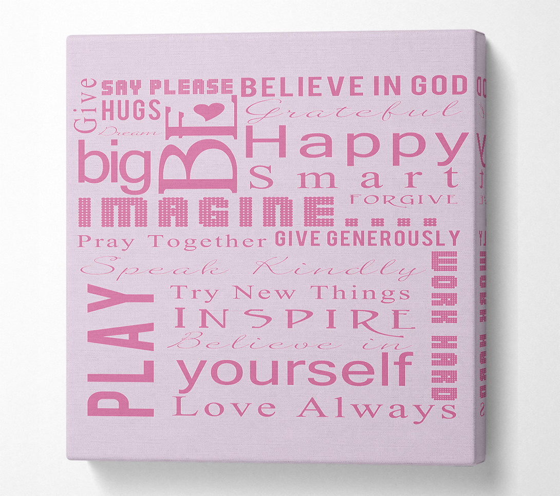  A Canvas Print of Home Quote Family Rules Be Happy Love Always Pink Canvas Art
