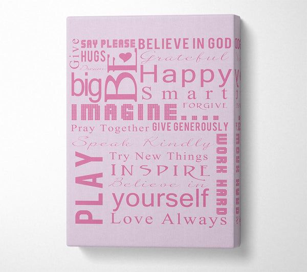  A Canvas Print of Home Quote Family Rules Be Happy Love Always Pink Canvas Art