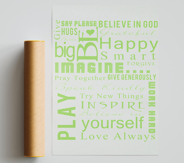 Home Quote Family Rules Be Happy Love Always Lime Green Giclee Print