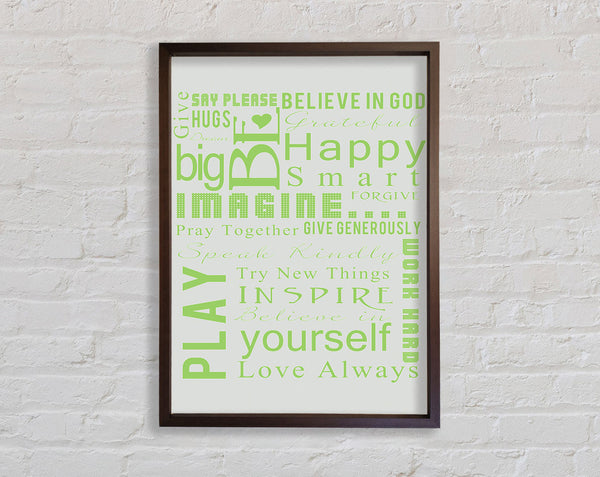 Home Quote Family Rules Be Happy Love Always Lime Green Framed Print