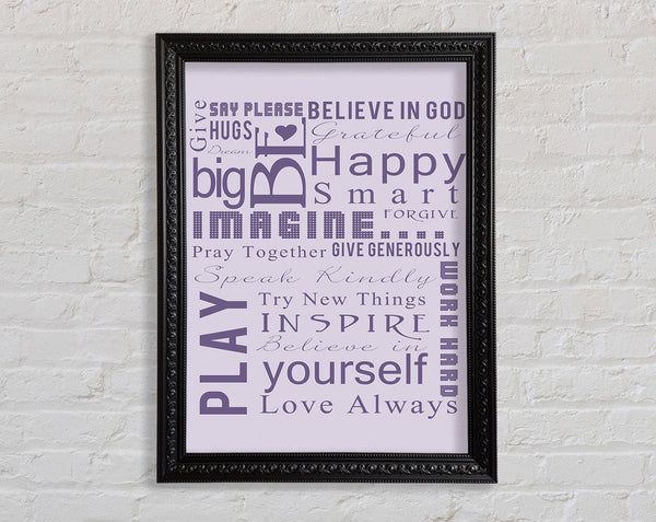 Home Quote Family Rules Be Happy Love Always Lilac Framed Print