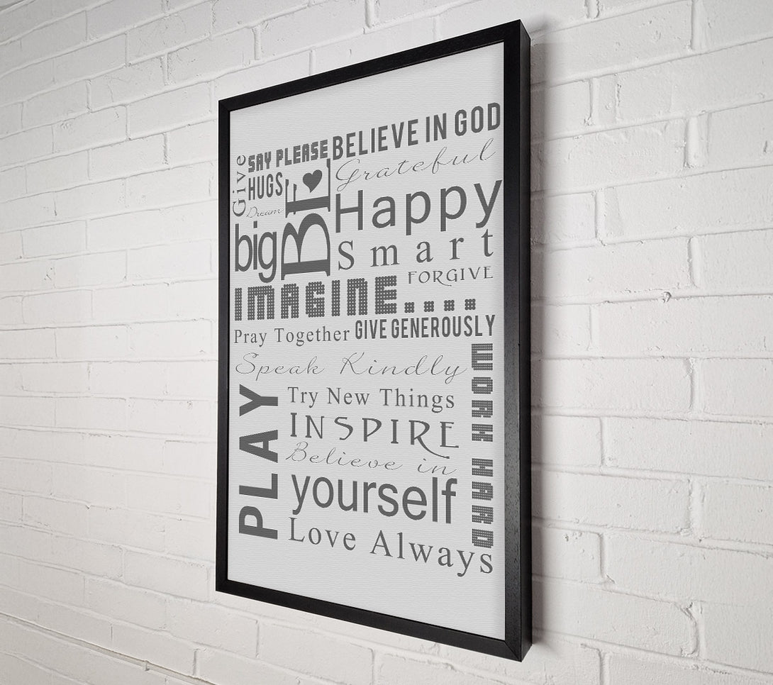  A Canvas Print of Home Quote Family Rules Be Happy Love Always Grey Canvas Print