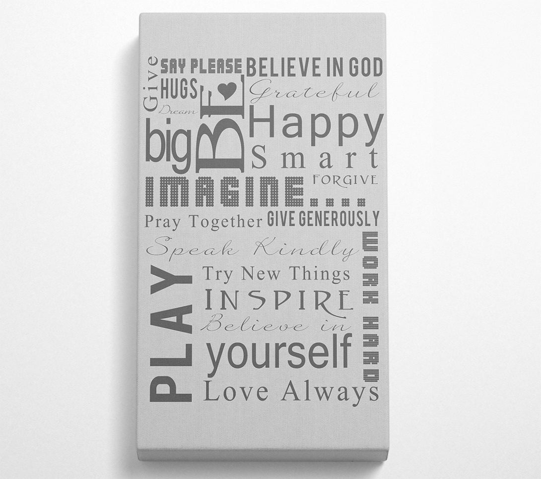  A Canvas Print of Home Quote Family Rules Be Happy Love Always Grey Canvas Print