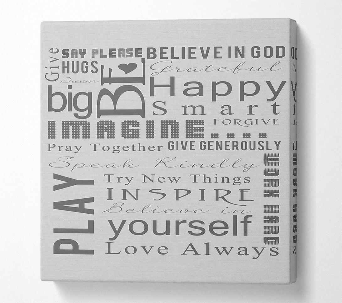  A Canvas Print of Home Quote Family Rules Be Happy Love Always Grey Canvas Print