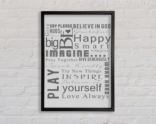 Home Quote Family Rules Be Happy Love Always Grey Framed Print