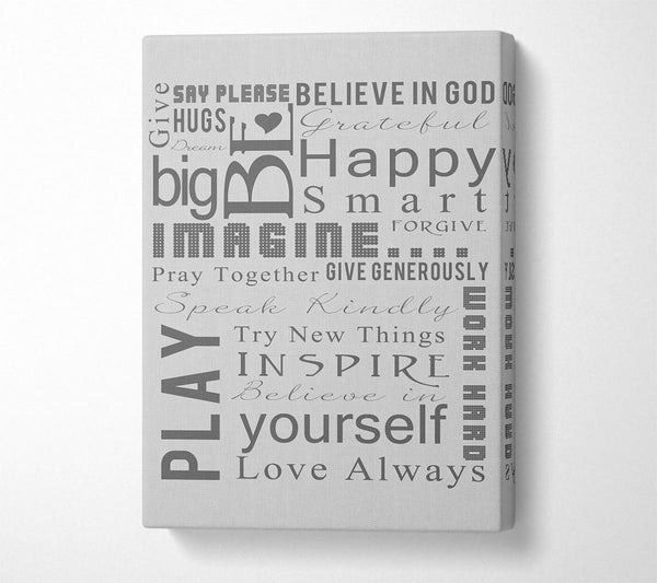  A Canvas Print of Home Quote Family Rules Be Happy Love Always Grey Canvas Print