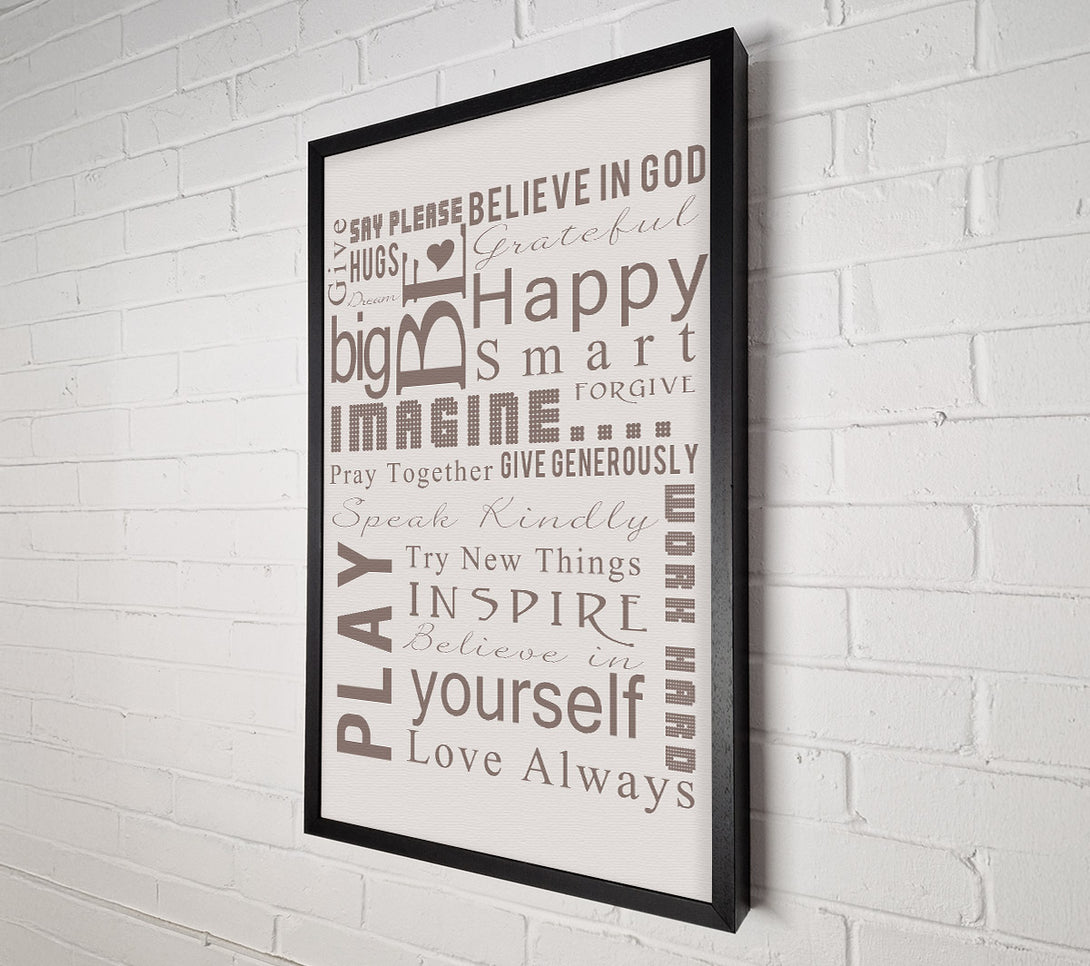 A Canvas Print of Home Quote Family Rules Be Happy Love Always Beige Canvas Wall Art