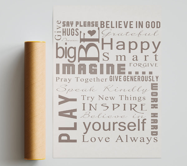 Home Quote Family Rules Be Happy Love Always Beige Poster