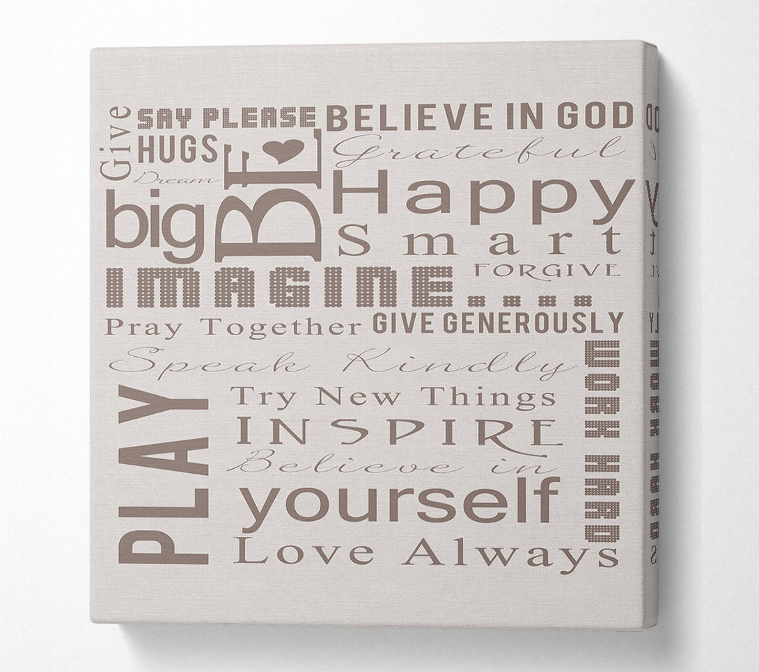  A Canvas Print of Home Quote Family Rules Be Happy Love Always Beige Canvas Wall Art