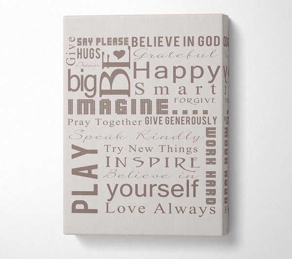  A Canvas Print of Home Quote Family Rules Be Happy Love Always Beige Canvas Wall Art
