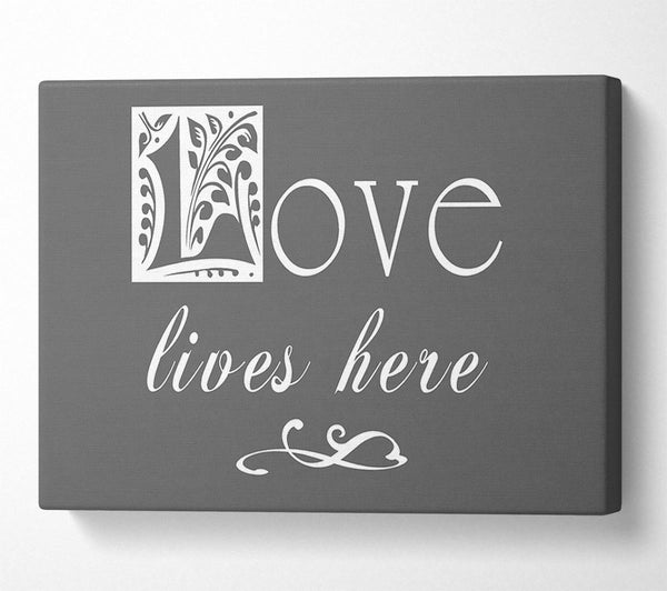  A Canvas Print of Love Quote Love Lives Here Grey Canvas Wall Art