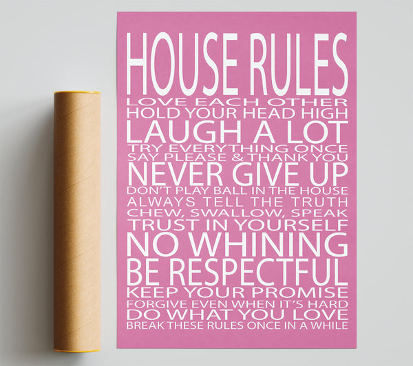 Family Quote House Rules Love Each Other Pink Giclee Print