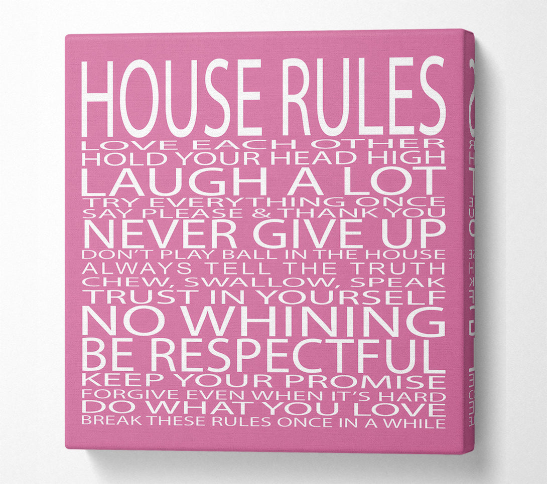  A Canvas Print of Family Quote House Rules Love Each Other Pink Canvas Art