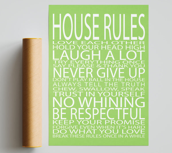 Family Quote House Rules Love Each Other Lime Green Print
