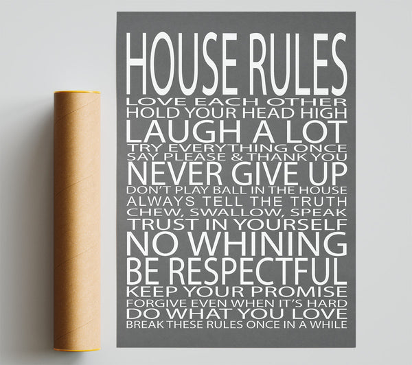 Family Quote House Rules Love Each Other Grey Print