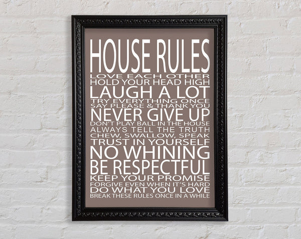 Family Quote House Rules Love Each Other Beige Framed Print