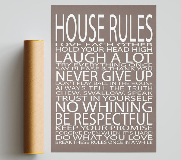 Family Quote House Rules Love Each Other Beige Giclee Print