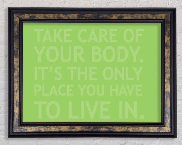 Take Care Of Your Body Lime Green Framed Print