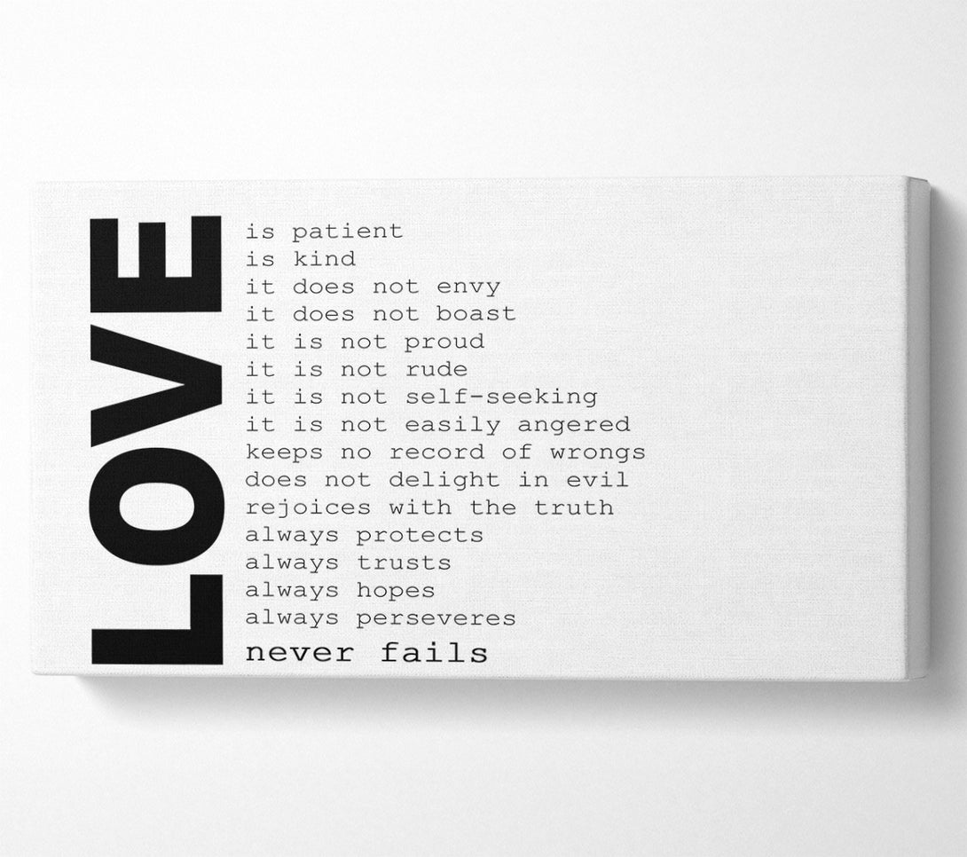  A Canvas Print of Love Quote Love Never Fails Canvas Wall Art