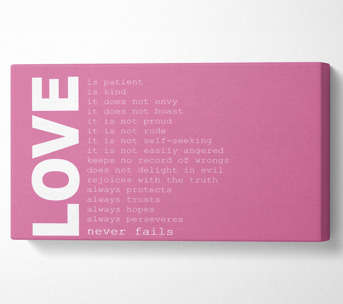  A Canvas Print of Love Quote Love Never Fails Pink Canvas Art