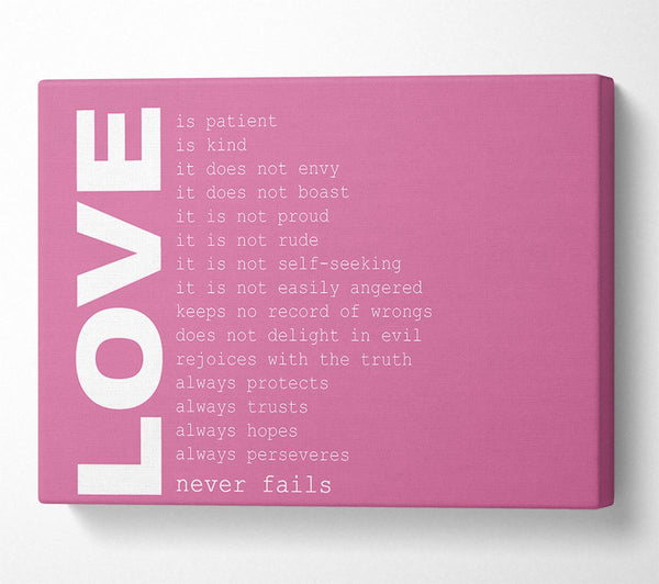  A Canvas Print of Love Quote Love Never Fails Pink Canvas Art