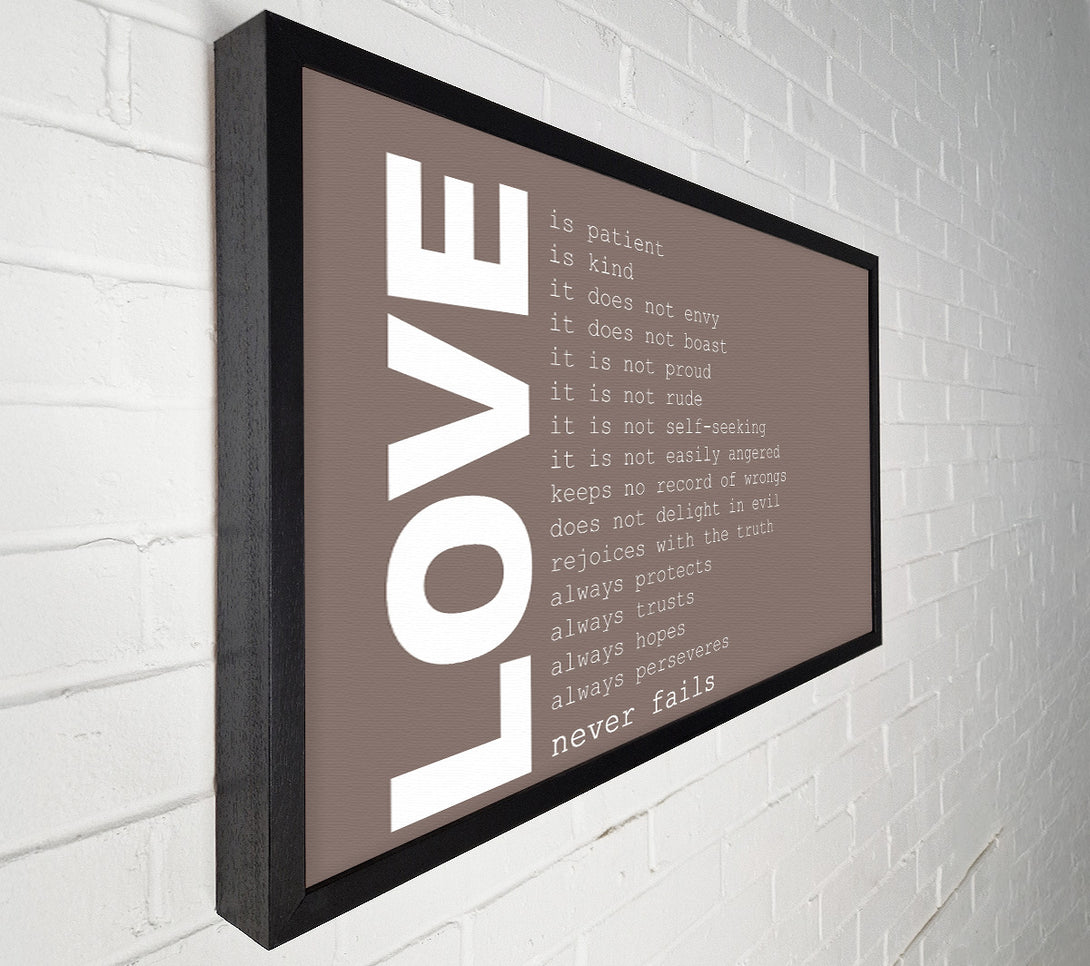  A Canvas Print of Love Quote Love Never Fails Beige Canvas Art