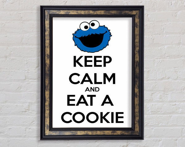 Kitchen Quote Keep Calm And Eat A Cookie Framed Print