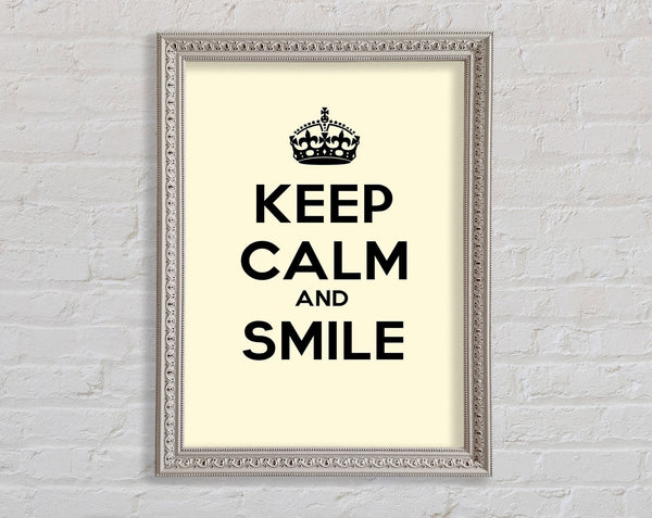 Keep Calm Smile Cream Framed Print