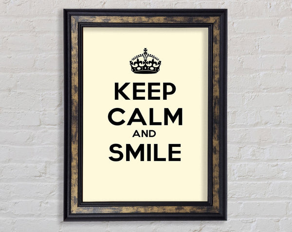 Keep Calm Smile Cream Framed Print
