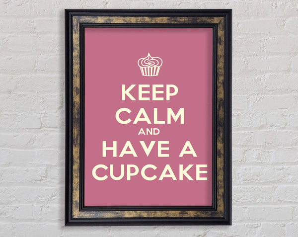 Kitchen Quote Keep Calm Cupcake Pink Framed Print