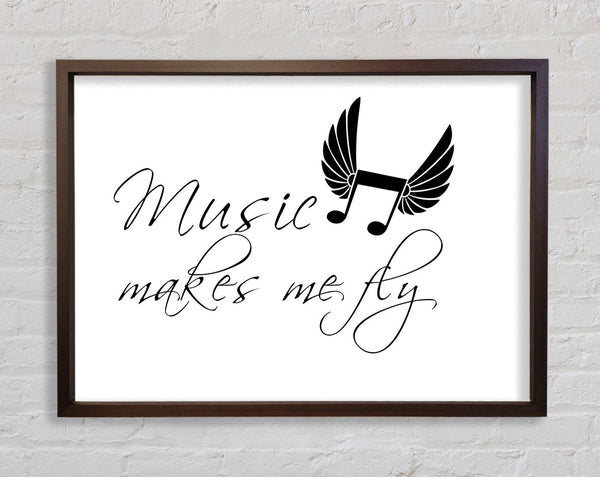 Boys room Quote Music Makes Me Fly White Framed Print