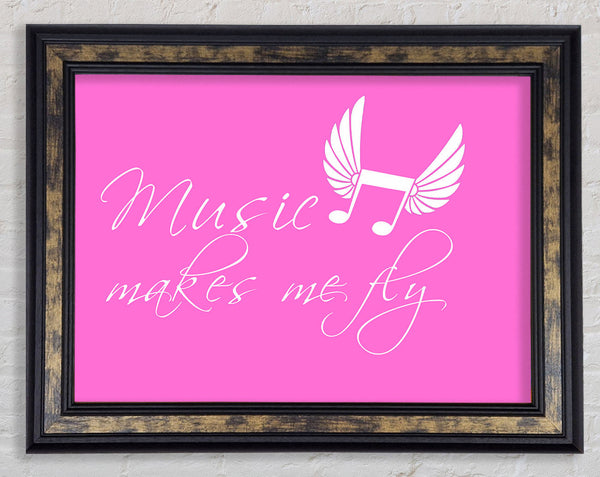 Girls Room Quote Music Makes Me Fly Vivid Pink Framed Print