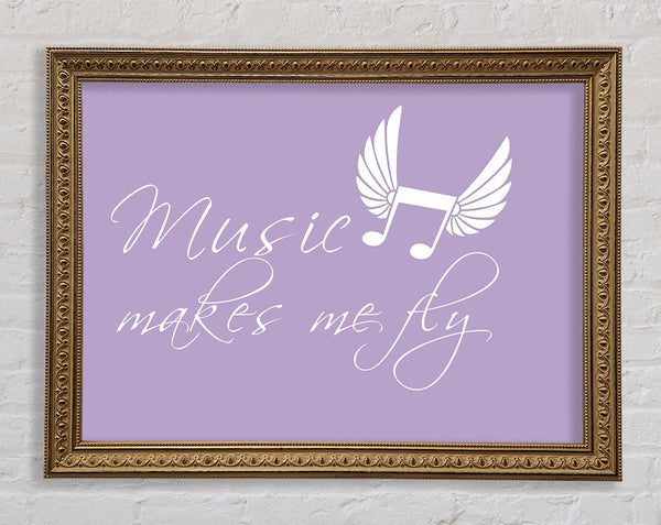Boys room Quote Music Makes Me Fly Lilac Framed Print