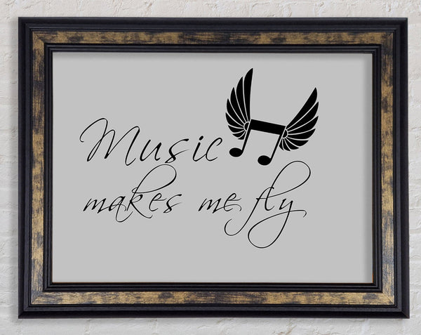 Boys room Quote Music Makes Me Fly Grey Framed Print
