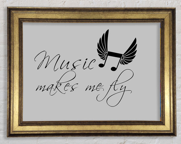Boys room Quote Music Makes Me Fly Grey Framed Print