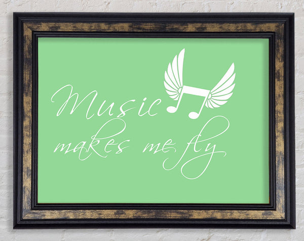 Boys room Quote Music Makes Me Fly Green Framed Print