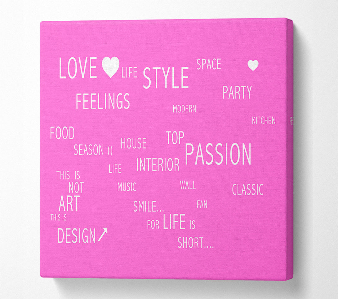  A Canvas Print of Love Quote Love Life Vivid Pink Canvas Print
