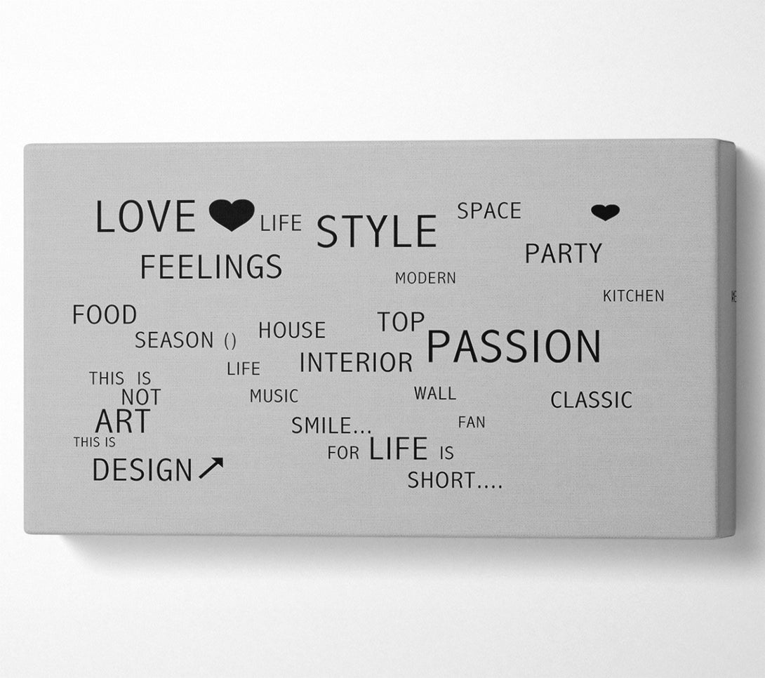  A Canvas Print of Love Quote Love Life Grey Canvas Wall Art