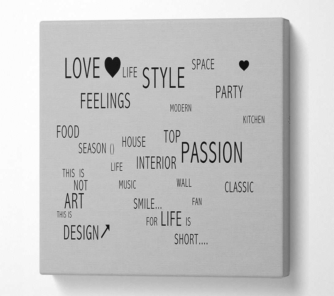  A Canvas Print of Love Quote Love Life Grey Canvas Wall Art