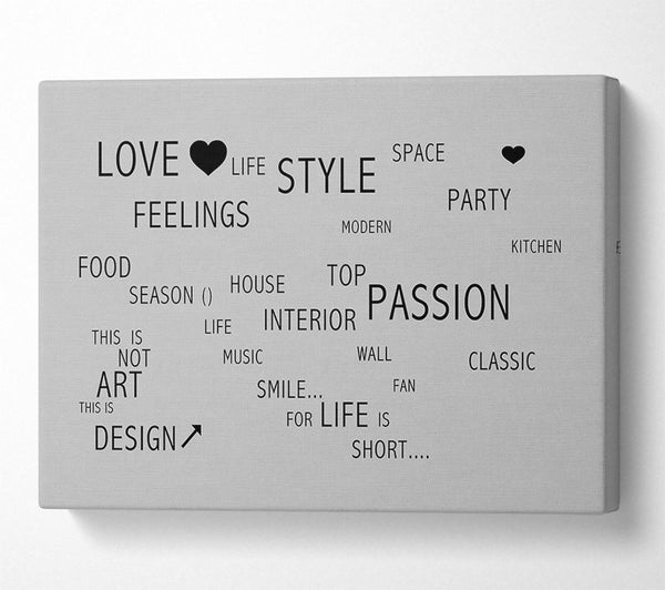  A Canvas Print of Love Quote Love Life Grey Canvas Wall Art