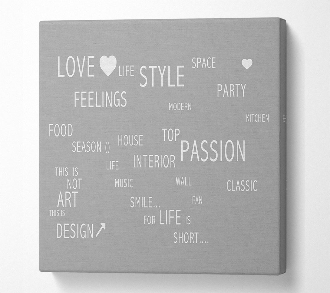  A Canvas Print of Love Quote Love Life Grey White Canvas Wall Art