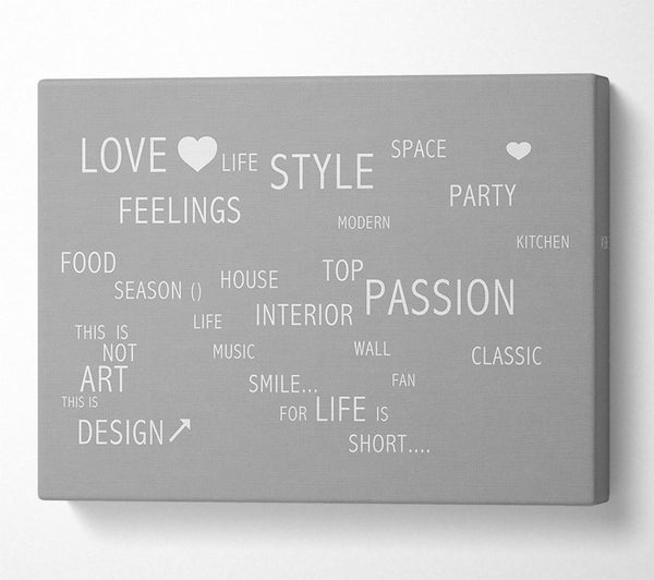  A Canvas Print of Love Quote Love Life Grey White Canvas Wall Art
