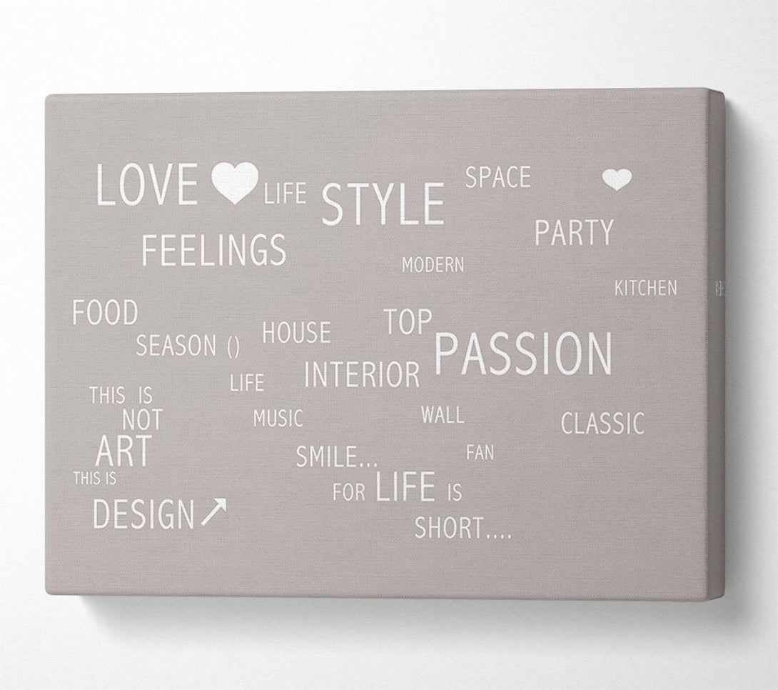  A Canvas Print of Love Quote Love Life Beige Canvas Print