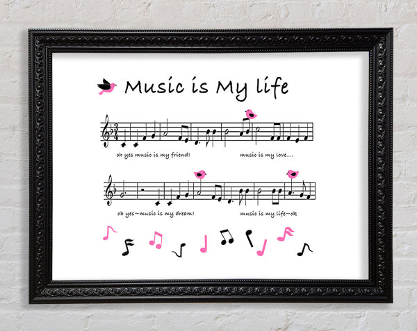 Music Is My Life White Framed Print
