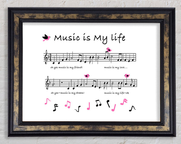 Music Is My Life White Framed Print