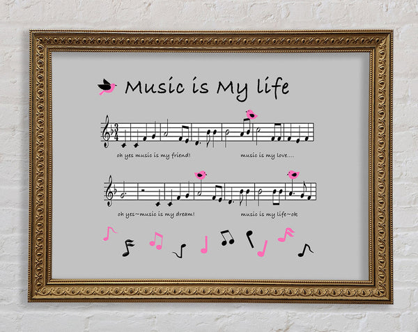 Music Is My Life Grey Framed Print