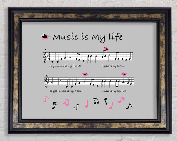Music Is My Life Grey Framed Print
